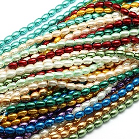 Eco-Friendly Spray Painted Glass Rice Bead Strands, with Cotton Thread