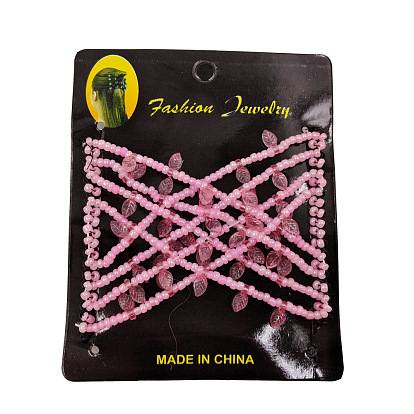 Steel Hair Bun Maker, Stretch Double Hair Comb, with Glass & Acrylic Beads