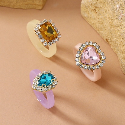 Модные наборы колец-слезинок в форме сердца и прямоугольника со стразами для женщин