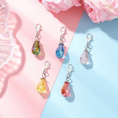 Подвесные украшения из гальванического стекла, слеза, с цинковым сплавом застежками омаров коготь, граненые