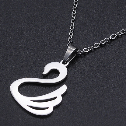 201 Stainless Steel Pendants Necklaces, with Cable Chains and Lobster Claw Clasps, Swan