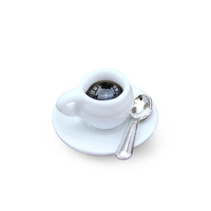 Mini Porcelain Coffee Cups with Tray & Spoon, for Dollhouse Accessories, Pretending Prop Decorations