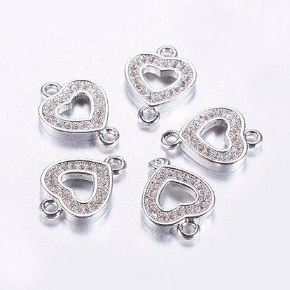 Long-Lasting Plated Brass Micro Pave Cubic Zirconia Links, Hollow Heart