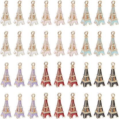 36 шт 6 цвета сплава эмалевые подвески, золотой свет, Эйфелева башня