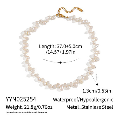 Элегантные ожерелья из натурального пресноводного жемчуга с цепочками из нержавеющей стали с покрытием из настоящего золота 18k для женщин., двух сторон полированной