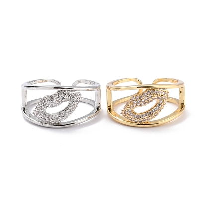 Bague en cristal de zircone cubique à lèvres pour cadeau femme fille, anneaux de manchette ouverts en laiton plaqué longue durée