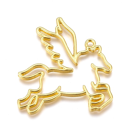 Alloy Open Back Bezel Big Pendants, For DIY UV Resin, Epoxy Resin, Pressed Flower Jewelry, Pegasus