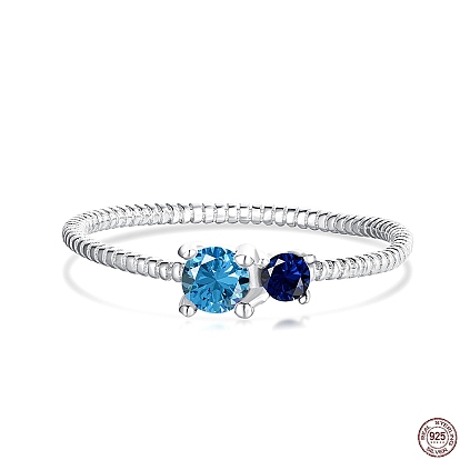 925 Sterling Silver Finger Ring with Blue Cubic Zirconia