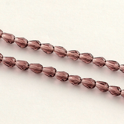 Transparent Glass Bead Strands, Faceted, Drop, 5x3mm, Hole: 1mm, about 99~101pcs/Strand, 19.7 inch