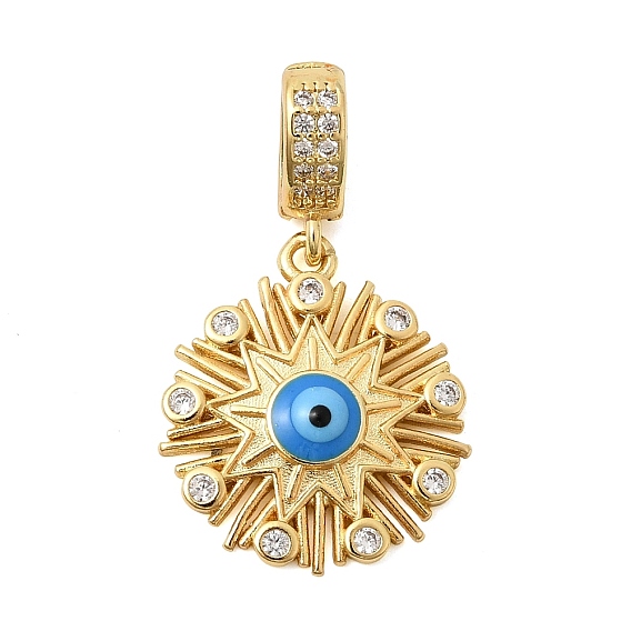 Латунные микропаве прозрачные подвески с фианитом, Подвески в виде звезды с синим оберегом от сглаза, украшенные эмалью., без кадмия и без свинца, долговечный, стойки покрытие