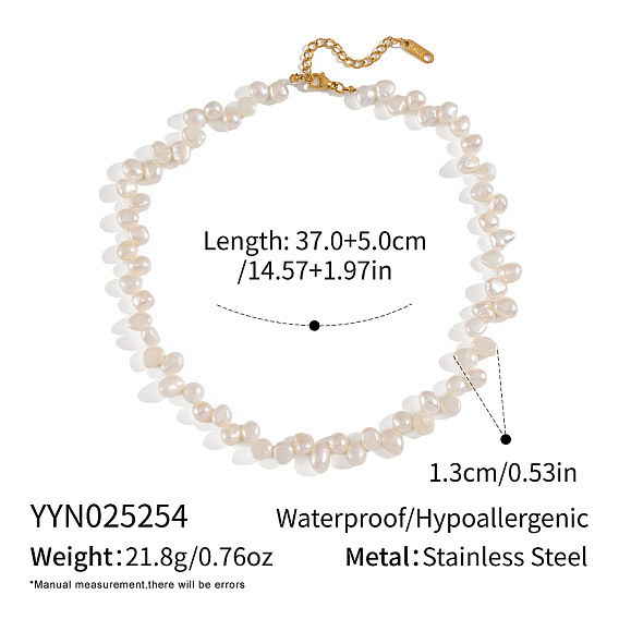 Элегантные ожерелья из натурального пресноводного жемчуга с цепочками из нержавеющей стали с покрытием из настоящего золота 18k для женщин., двух сторон полированной