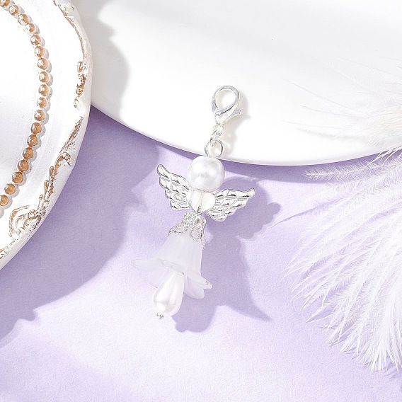 Подвесные украшения из стеклянного жемчуга и прозрачного акрила в виде ангела с крыльями, Сплав с застежками когтя омара, платина