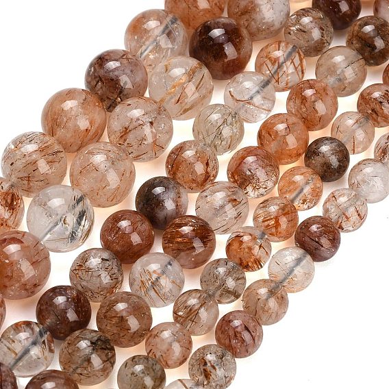 Нити бусин из рутилированного кварца из натурального черного золота, гладкий круглый