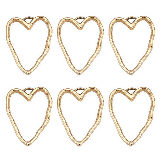 6Pcs Ion Plating(IP) 316 Surgical Stainless Steel Open Back Bezel Pendants, Heart