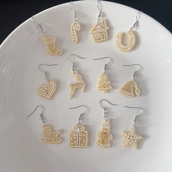 Рождественские акриловые серьги-подвески, платина