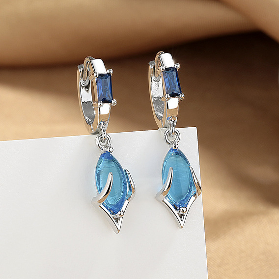 Латунные кубических серьги циркония обруч, овальные, платина