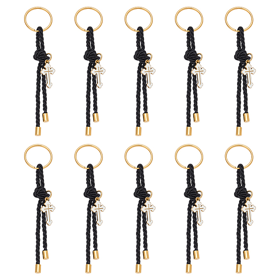 10шт. полиэстеровый витой шнур подвеска украшение, с железными брелками, золотые