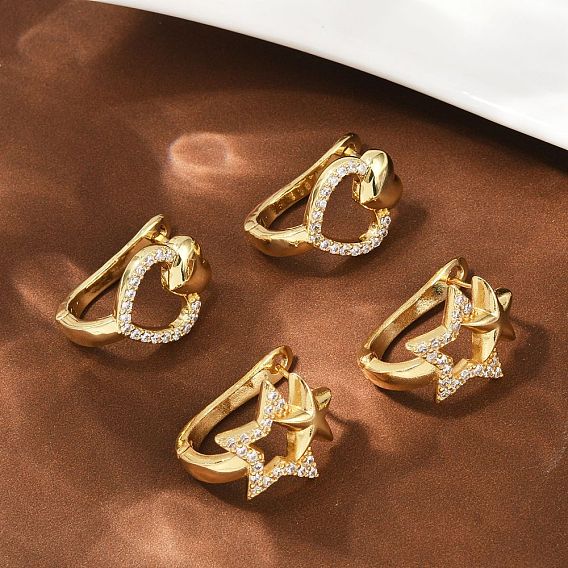 Серьги-клипсы из латунного микро-паве с прозрачными фианитами, стойки покрытие, долговечный, без свинца и без кадмия, реальный 18 k позолоченный