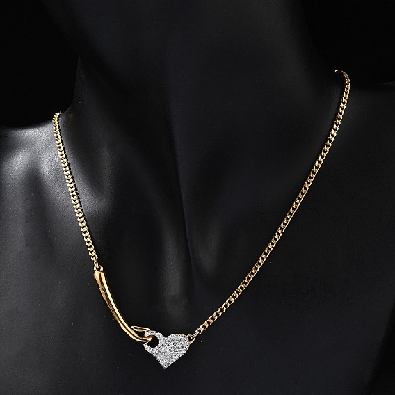 304 ожерелья из нержавеющей стали с подвеской в форме сердца и кристаллами горного хрусталя для женщин