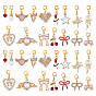 32Pcs 16 Styles Alloy Enamel Pendant Decorations, with Plastic Pearl, Flower & Heart & Bowknot, with Lobster Claw Clasps, Golden