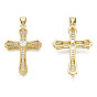 Brass Micro Pave Cubic Zirconia Pendants, with Brass Snap on Bails, Real 18K Gold Plated, Nickel Free, Cross