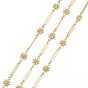 Handmade Golden Brass Enamel Link Chains, with Spool, Soldered, Long-Lasting Plated, Flower & Rectangle