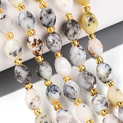 Natural Flower Opal Beads Strands, Faceted, Oval, with Seed Beads