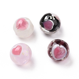 Perles lampwork, perles au chalumeau, faits à la main, ronde avec motif coeur