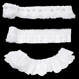 3 ярдов 3 стилей полиэстеровых плиссированных кружевных лент, отделка цветочным кружевом с искусственным жемчугом на пластиковой основе, аксессуары для одежды