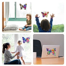 4Pcs DIY Diamond Painting Sticker Kits, with Resin Rhinestones, Diamond Sticky Pen, Tray Plate and Glue Clay, Butterfly