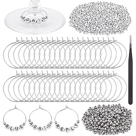 Наборы для изготовления шармов для бокалов своими руками, включая пинцет с изогнутым лезвием из нержавеющей стали, латунные подвески для бокалов для вина, акриловые и латунные бусины, буква и круг