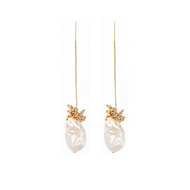 Dangle Stud Earrings, with  Real 18K Gold Plated Brass Beads, ABS Plastic Imitation Pearl Beads, Brass Stud Earring Findings and Plastic Ear Nuts, Nuggets