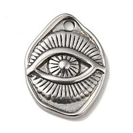 304 Stainless Steel Pendants, Oval with Eye Pattern Charms
