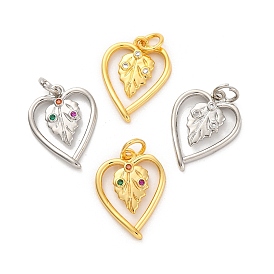 Brass Micro Pave Cubic Zirconia Pendants, Long-Lasting Plated, Lead Free & Cadmium Free, Heart