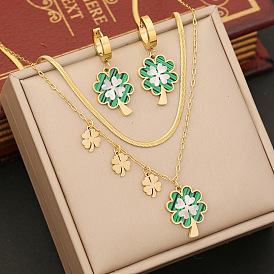 Fashionable Flower Necklace with Double Stainless Steel Chain and Chic Pendant