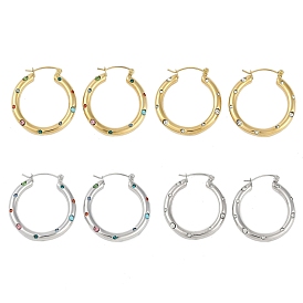 304 Stainless Steel Hoop Earrings for Women, with Colourful Cubic Zirconia