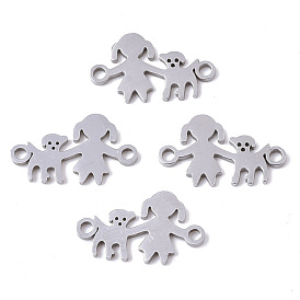 201 Stainless Steel Links Connectors, Laser Cut, Girl with Dog