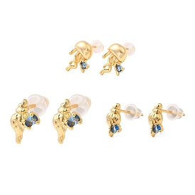 Латунь серьги, со стеклом 316 штифты из хирургической нержавеющей стали, без никеля , реальный 18 k позолоченный