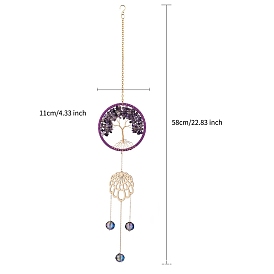 Tree of Life Natural Amethyste Chips Pendant Decorations, with Glass Beads, for Home Bedroom Hanging Decorations