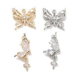 Brass Pave Clear Cubic Zirconia Pendants, Butterfly/Butterfly Wing