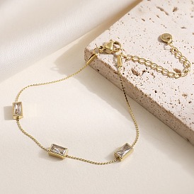 304 Браслеты из нержавеющей стали с микрофиброй из кубического циркония для женщин, прямоугольные