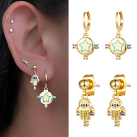 Sparkling Five-pointed Star Ethnic Earrings with Rhinestones - Exotic Dangle Ear Jewelry