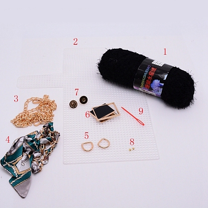 Conjunto de accesorios de tejido de bolsas de bricolaje, con cuerda de lana, rejilla de plastico, cintas de metal para bolsas, anillo en D, hebilla magnética, tornillo
