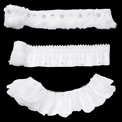 3 ярдов 3 стилей полиэстеровых плиссированных кружевных лент, отделка цветочным кружевом с искусственным жемчугом на пластиковой основе, аксессуары для одежды