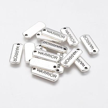 Tibetan Style Alloy Rectangle Pendants, with Word Warrior, Cadmium Free & Lead Free, 8x21x2mm, Hole: 2mm, about 600pcs/1000g