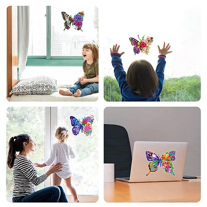 4Pcs DIY Diamond Painting Sticker Kits, with Resin Rhinestones, Diamond Sticky Pen, Tray Plate and Glue Clay, Butterfly