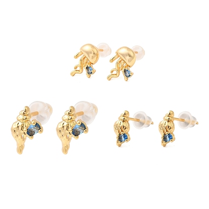 Латунь серьги, со стеклом 316 штифты из хирургической нержавеющей стали, без никеля , реальный 18 k позолоченный