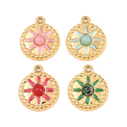 Природные и синтетические смешанные подвески драгоценных камней, 304 Подвески в виде подсолнухов из нержавеющей стали с эмалью, золотые, смешанные окрашенные и неокрашенные