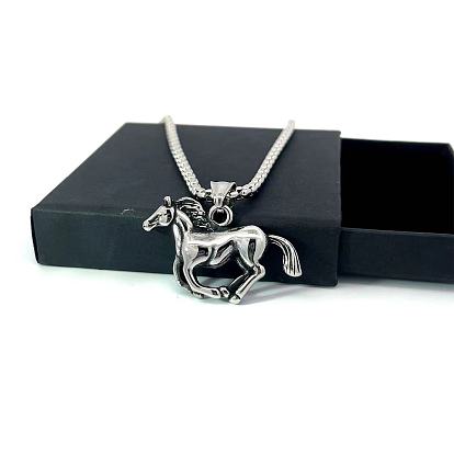 Ожерелья из нержавеющей стали с подвеской в виде бегущей лошади для мужчин