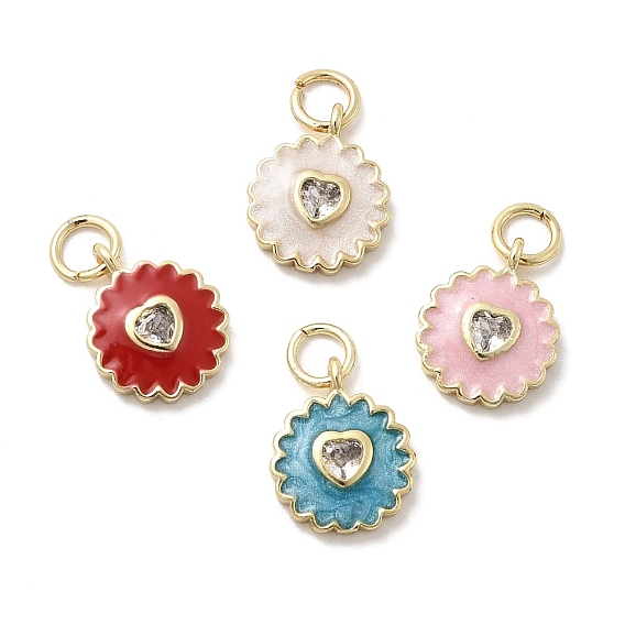 Латунные микро проложить кубического циркония подвески, , с эмалью и кольцом для прыжков, без кадмия и без свинца, стойки покрытие, долговечный, реальный 18 k позолоченный